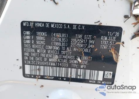 2021 Honda Hr-V Awd Ex from USA, damaged, VIN 3CZRU6H5XMM714309